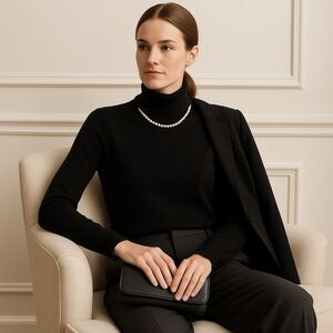 Alex Marie Sweater Womens Large Black Cashmere Tight Knit Turtleneck Pullover